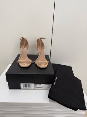 Yves Saint Laurent Nude Tan Suede Ankle-Strap Heels